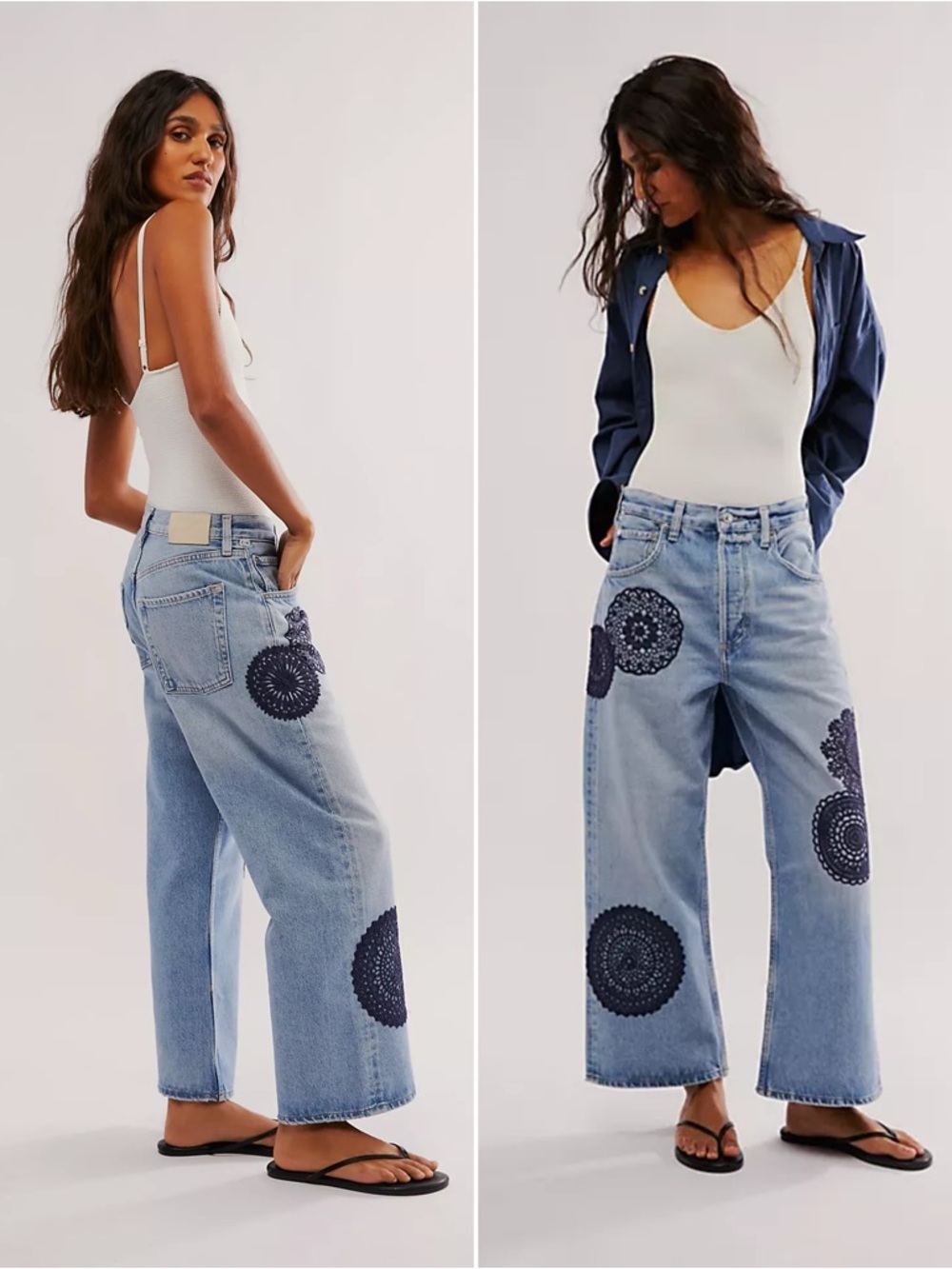 Citizens of Humanity Crochet Embellished Gaucho Jeans Wide Leg High Rise Size 28